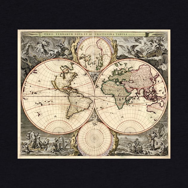 Vintage Map of The World (1690) by Bravuramedia